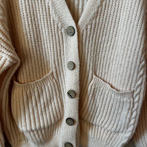 Romwe Women’s Balloon Sleeve Chunky Knit Button Cardigan Peach Small 4 Cottage - Picture 5 of 12